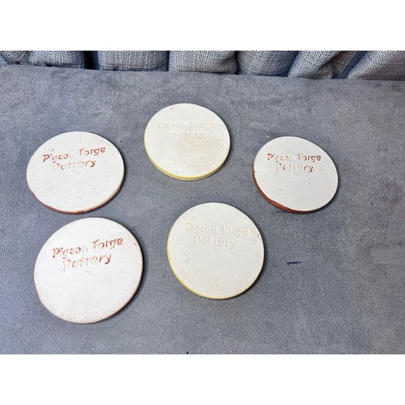 PIGEON FORGE POTTERY Buttermold Print Round Coasters Fall Harvest Brown Biege - Picture 8 of 13